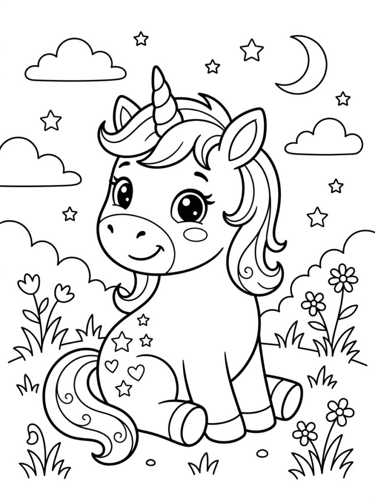 Unicorn Baby Kleurplaten (Gratis PDF Printables) 02 - gratis kleurplaat om te printen