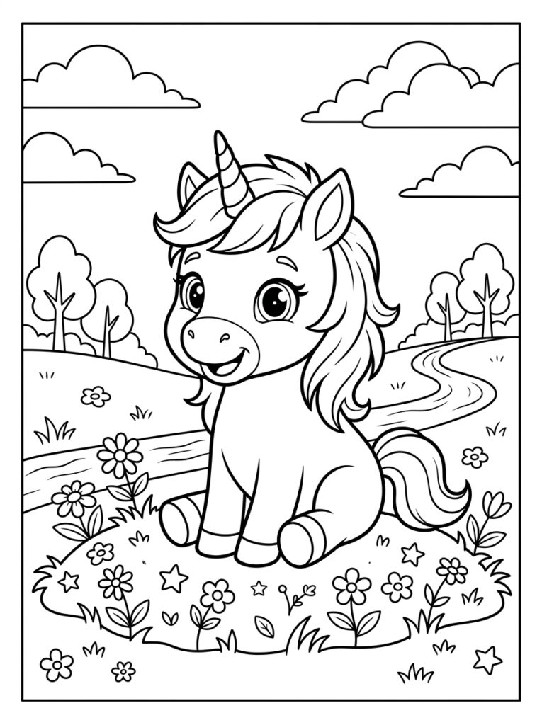 Unicorn Baby Kleurplaten (Gratis PDF Printables) 03 - gratis kleurplaat om te printen