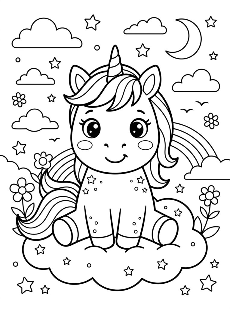 Unicorn Baby Kleurplaten (Gratis PDF Printables) 04 - gratis kleurplaat om te printen