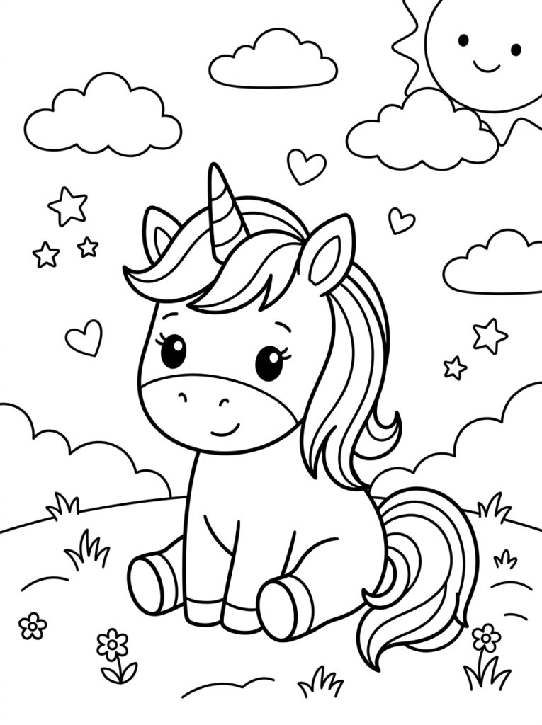 Unicorn Baby Kleurplaten (Gratis PDF Printables) 05 - gratis kleurplaat om te printen