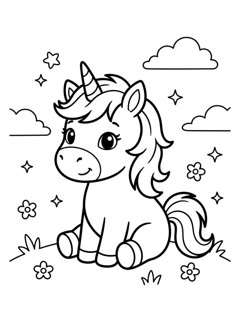 Unicorn Baby Kleurplaten (Gratis PDF Printables) 06 - gratis kleurplaat om te printen