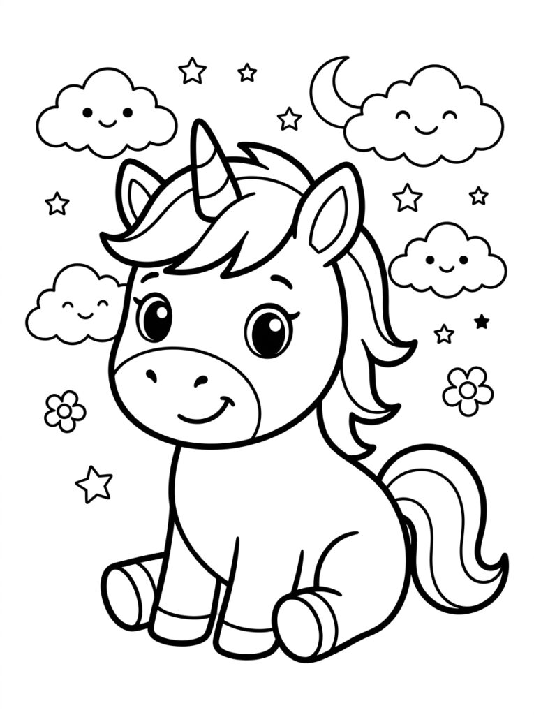 Unicorn Baby Kleurplaten (Gratis PDF Printables) 07 - gratis kleurplaat om te printen