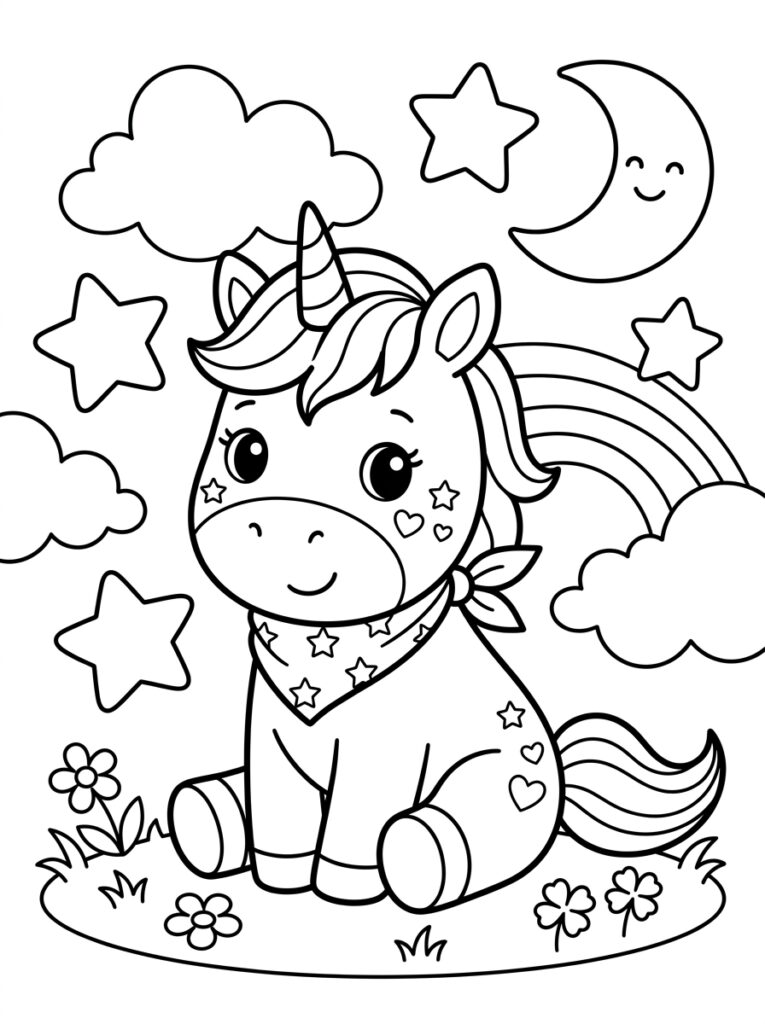 Unicorn Baby Kleurplaten (Gratis PDF Printables) 08 - gratis kleurplaat om te printen