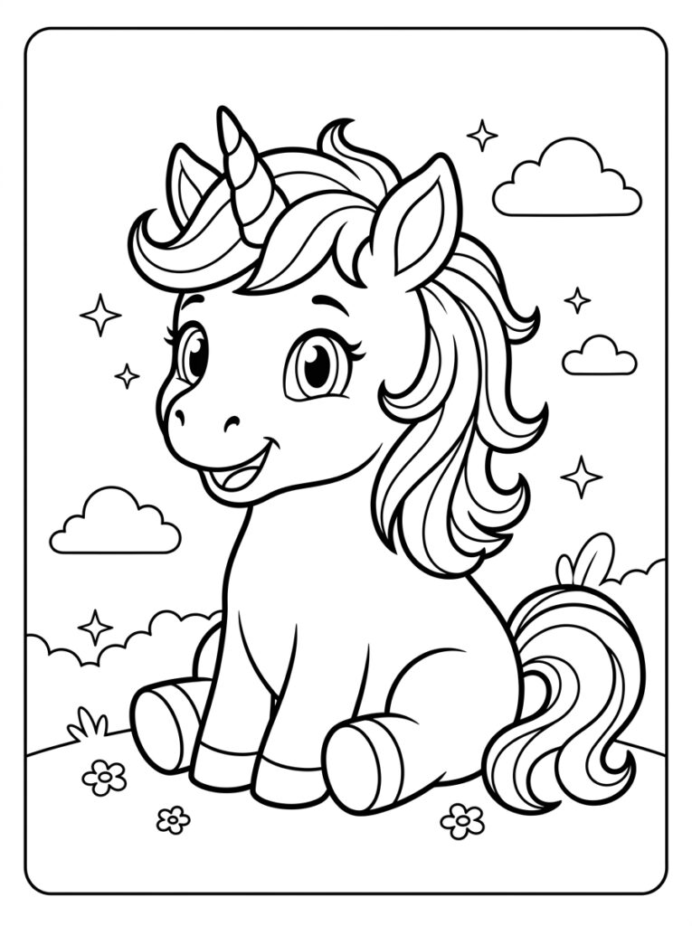 Unicorn Baby Kleurplaten (Gratis PDF Printables) 09 - gratis kleurplaat om te printen