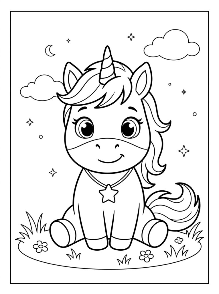 Unicorn Baby Kleurplaten (Gratis PDF Printables) 10 - gratis kleurplaat om te printen