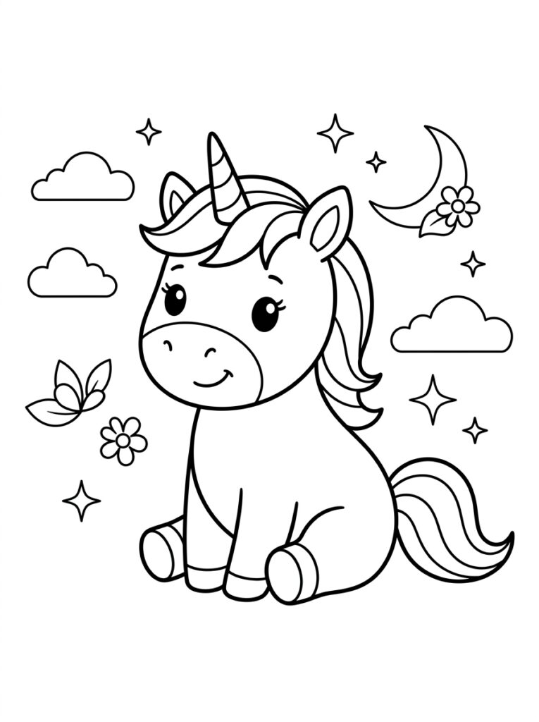 Unicorn Baby Kleurplaten (Gratis PDF Printables) 12 - gratis kleurplaat om te printen