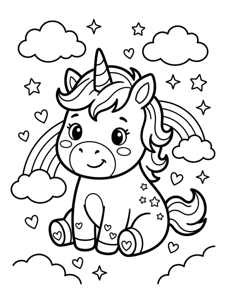 Unicorn Baby Kleurplaten (Gratis PDF Printables) 14 - gratis kleurplaat om te printen
