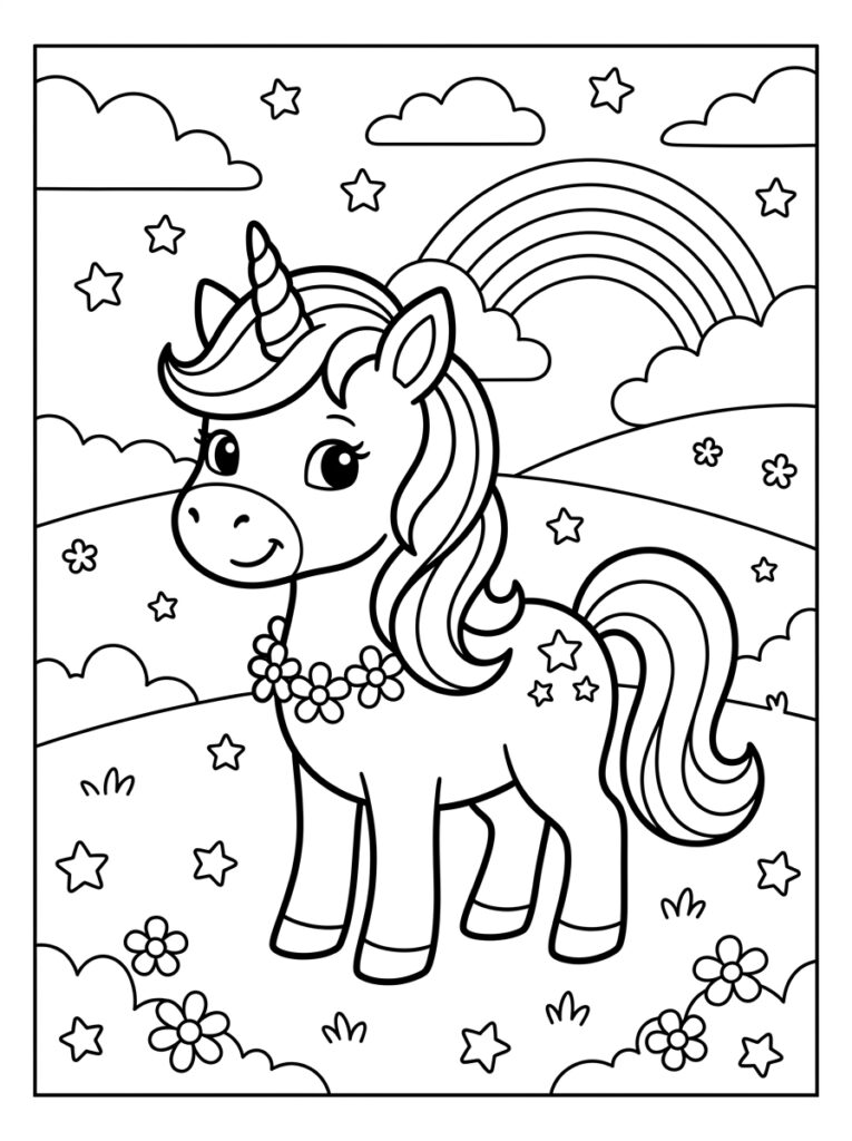 Unicorn Baby Kleurplaten (Gratis PDF Printables) 15 - gratis kleurplaat om te printen