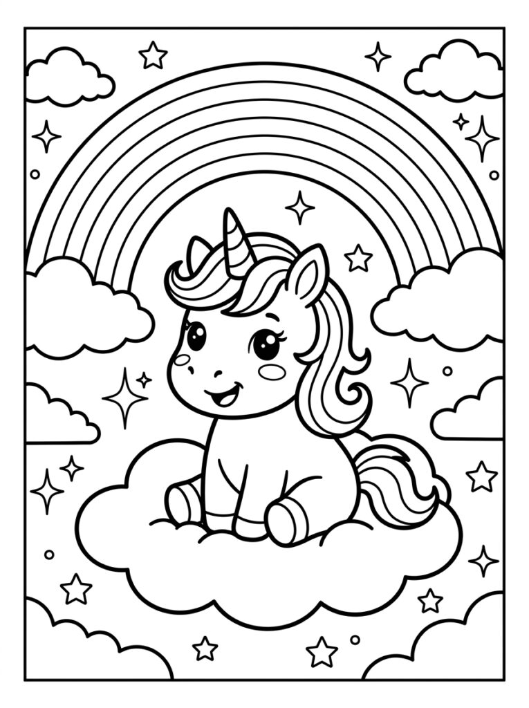Unicorn Baby Kleurplaten (Gratis PDF Printables) 18 - gratis kleurplaat om te printen