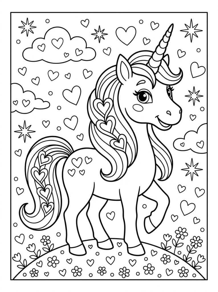 Unicorn Hartje Kleurplaten (Gratis PDF Printables) 01 - gratis kleurplaat om te printen