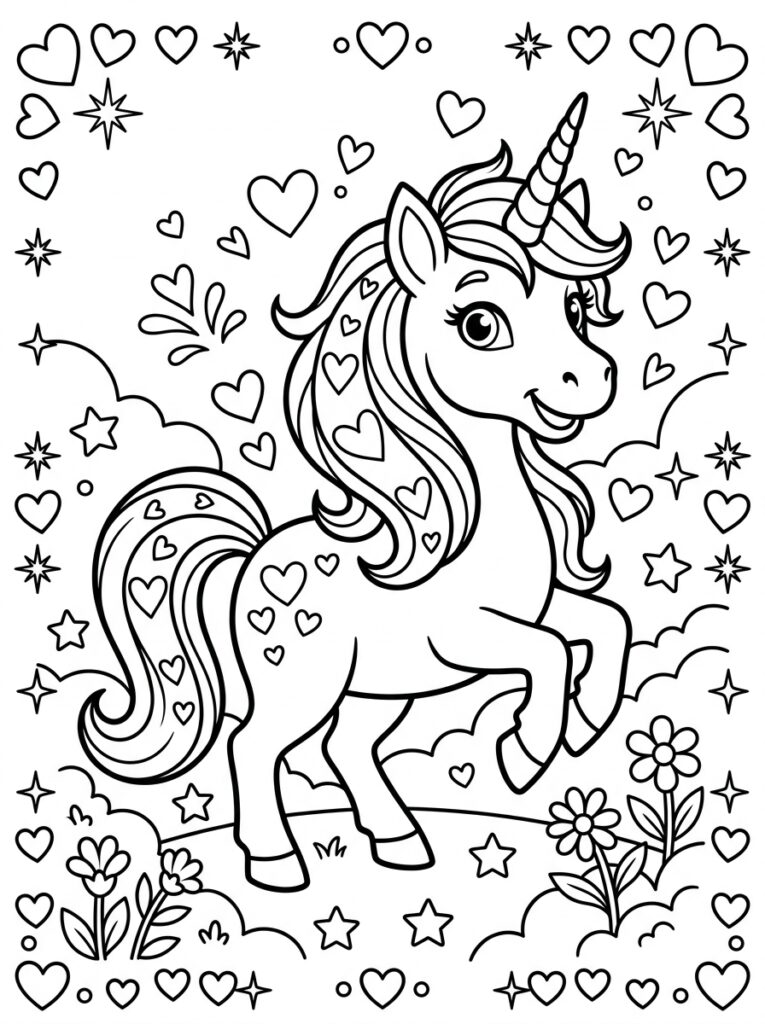 Unicorn Hartje Kleurplaten (Gratis PDF Printables) 03 - gratis kleurplaat om te printen