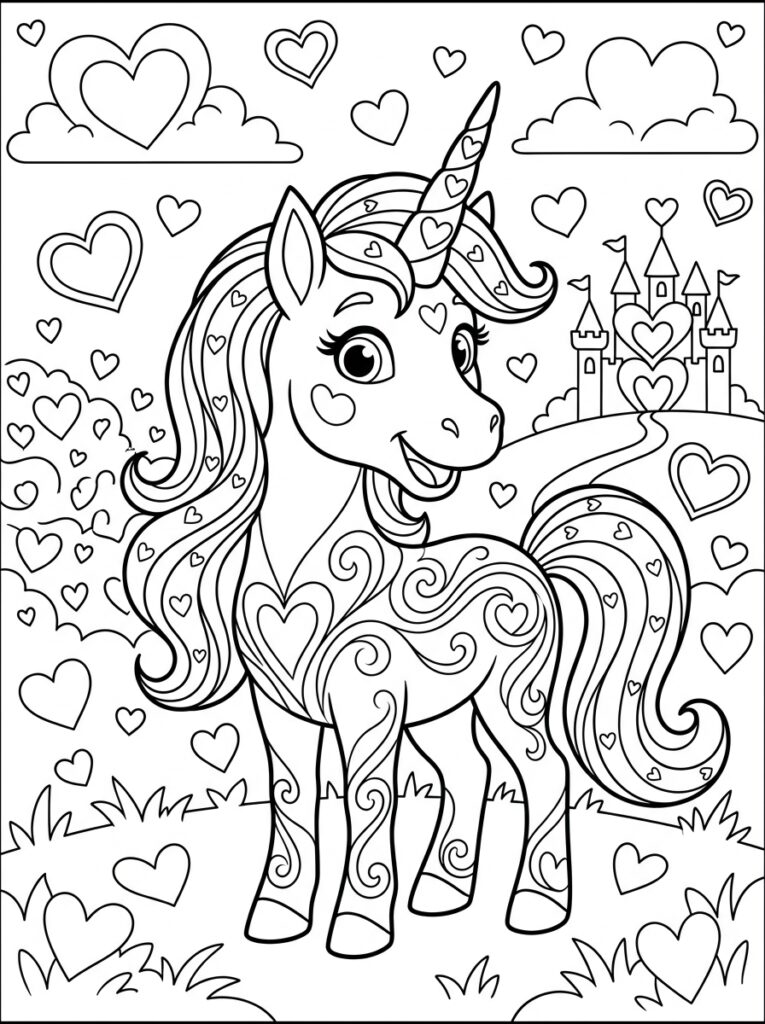 Unicorn Hartje Kleurplaten (Gratis PDF Printables) 04 - gratis kleurplaat om te printen