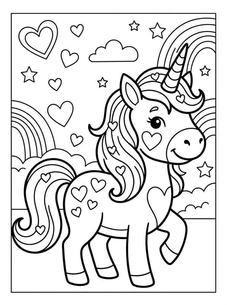 Unicorn Hartje Kleurplaten (Gratis PDF Printables) 05 - gratis kleurplaat om te printen