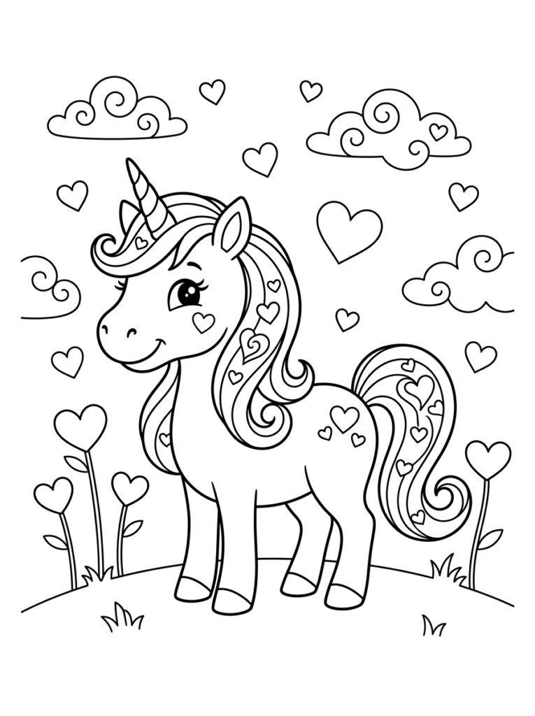 Unicorn Hartje Kleurplaten (Gratis PDF Printables) 06 - gratis kleurplaat om te printen