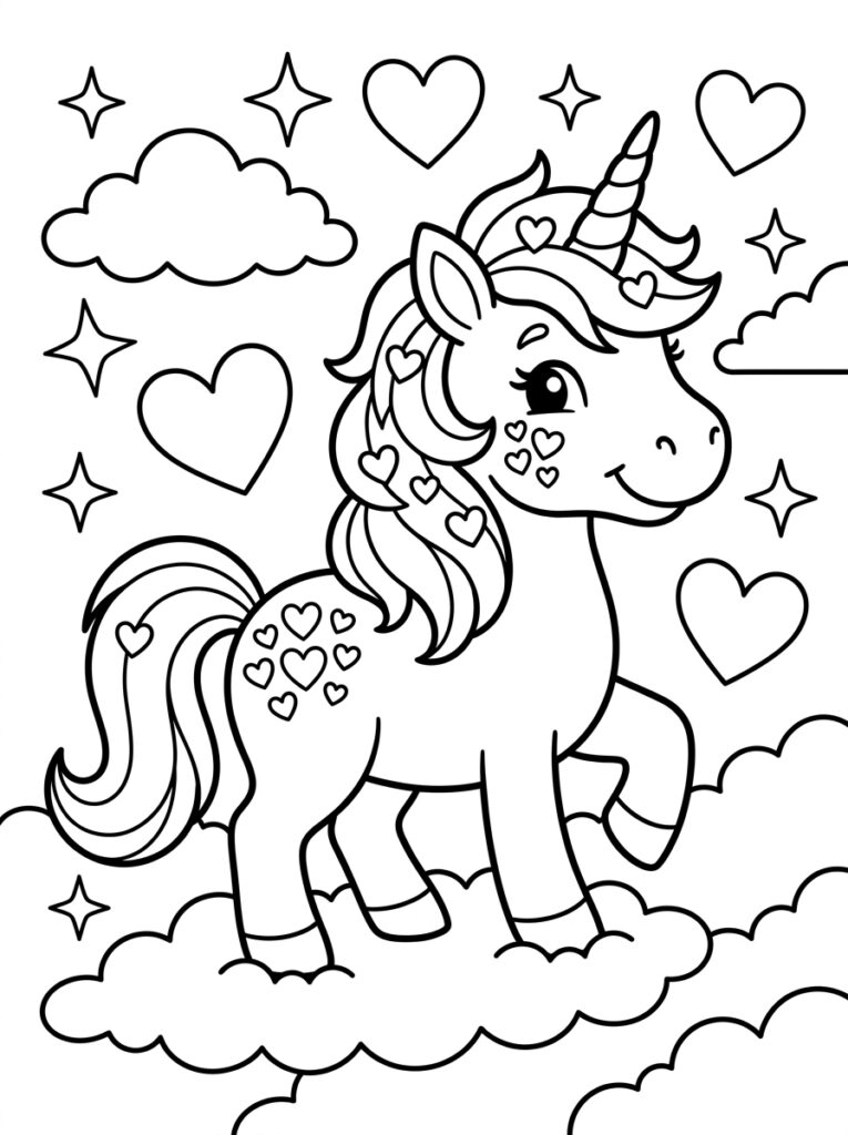 Unicorn Hartje Kleurplaten (Gratis PDF Printables) 07 - gratis kleurplaat om te printen