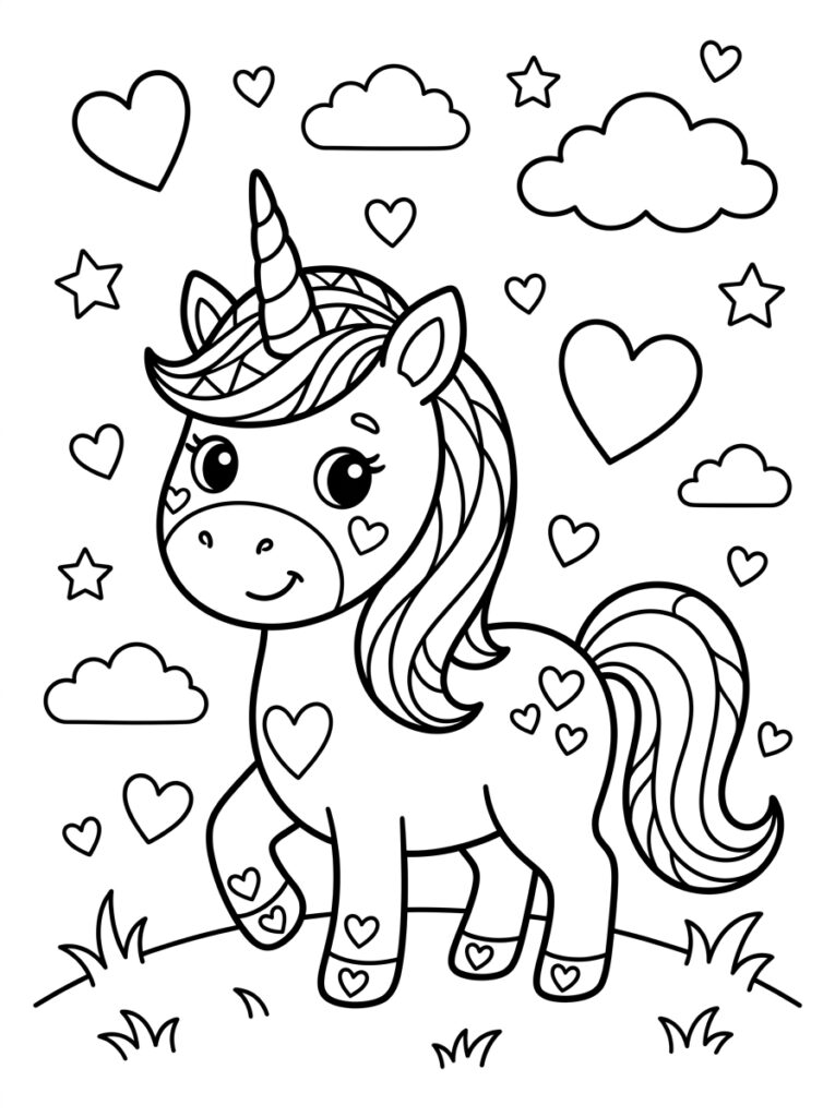 Unicorn Hartje Kleurplaten (Gratis PDF Printables) 08 - gratis kleurplaat om te printen