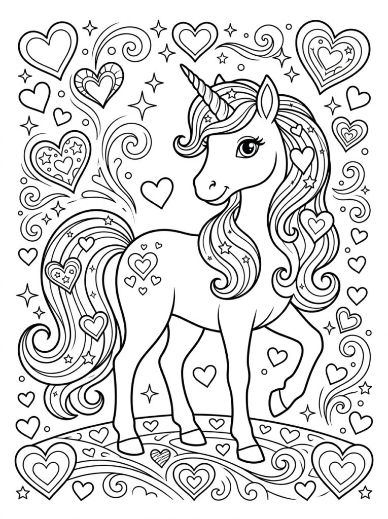 Unicorn Hartje Kleurplaten (Gratis PDF Printables) 09 - gratis kleurplaat om te printen