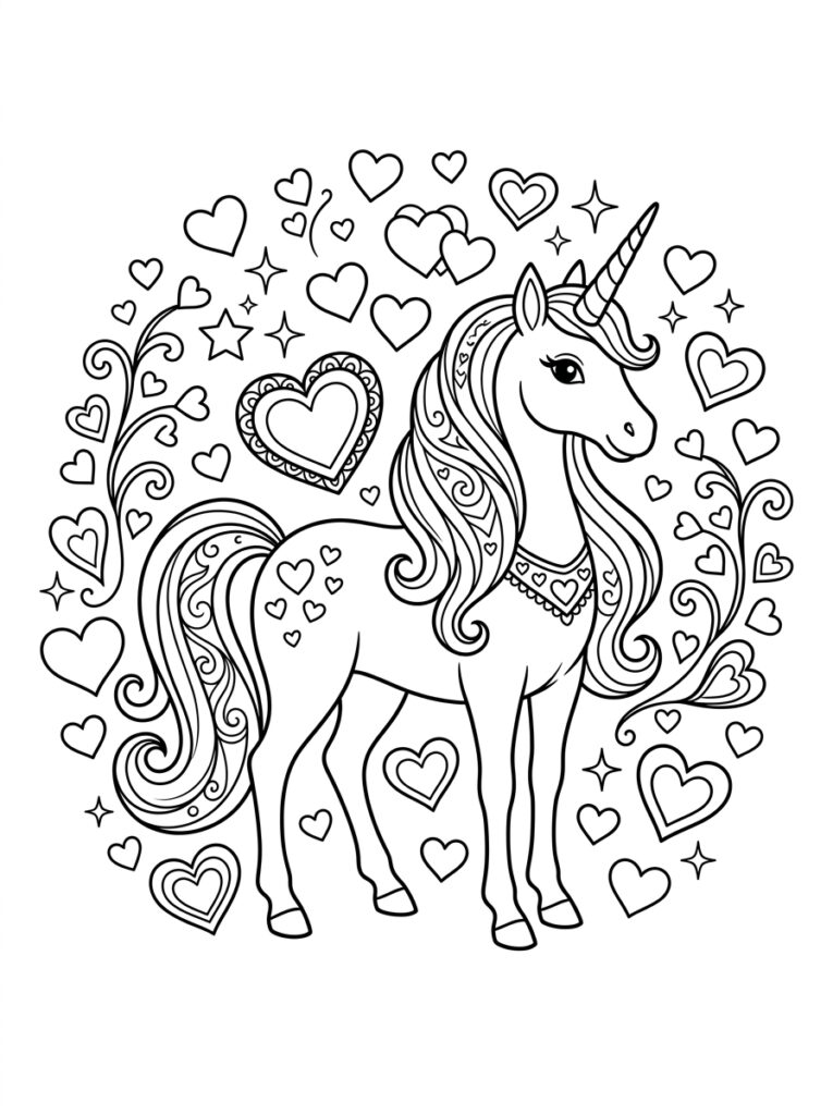 Unicorn Hartje Kleurplaten (Gratis PDF Printables) 10 - gratis kleurplaat om te printen