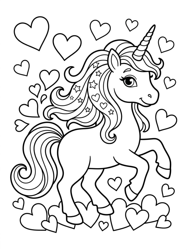 Unicorn Hartje Kleurplaten (Gratis PDF Printables) 11 - gratis kleurplaat om te printen
