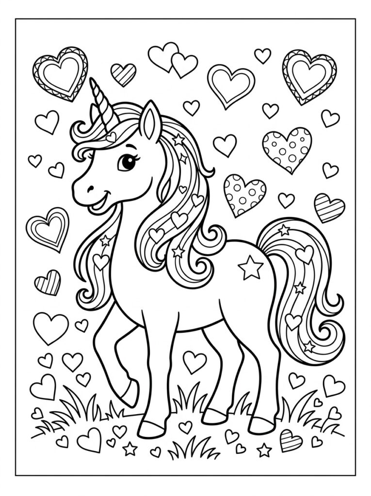 Unicorn Hartje Kleurplaten (Gratis PDF Printables) 12 - gratis kleurplaat om te printen