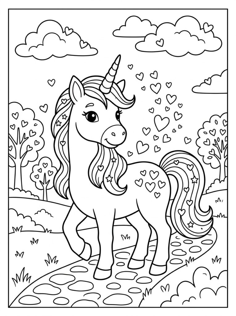 Unicorn Hartje Kleurplaten (Gratis PDF Printables) 13 - gratis kleurplaat om te printen