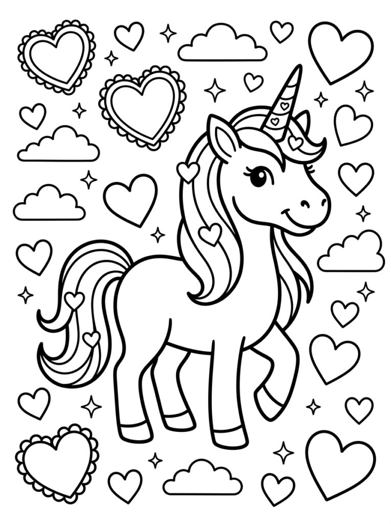 Unicorn Hartje Kleurplaten (Gratis PDF Printables) 14 - gratis kleurplaat om te printen
