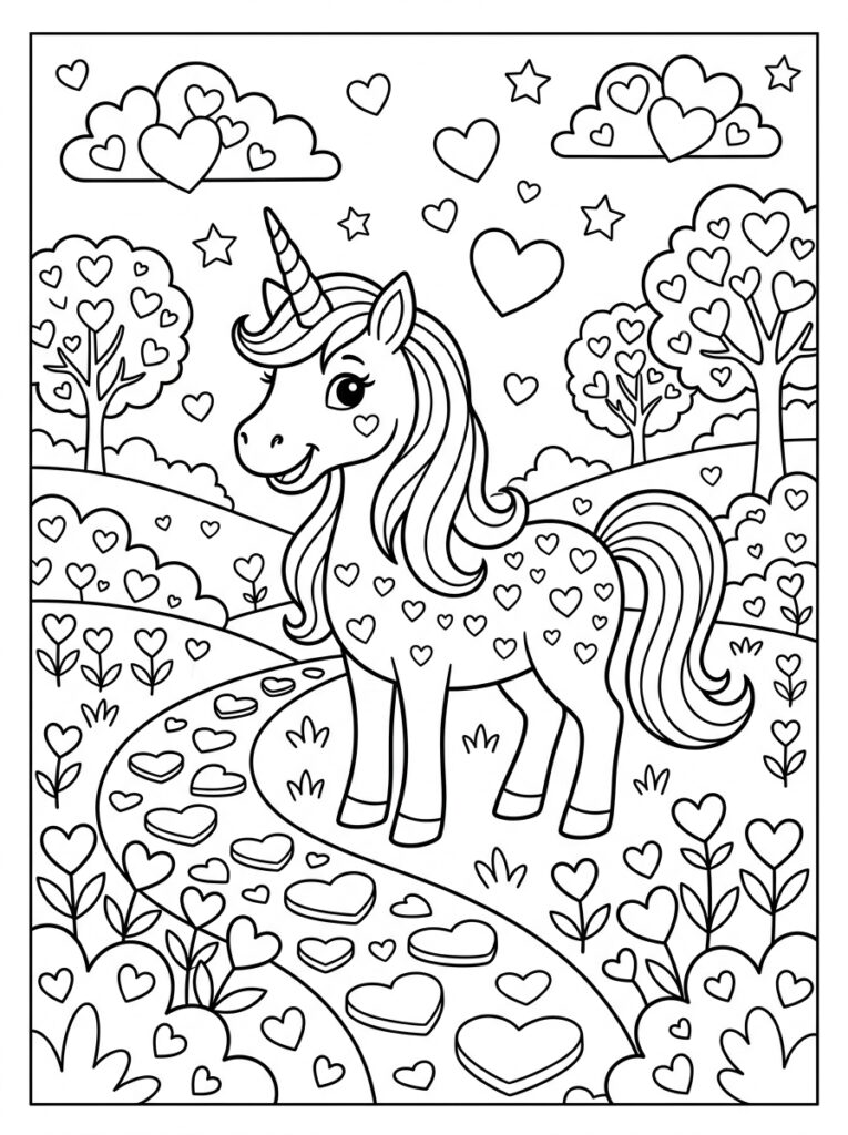 Unicorn Hartje Kleurplaten (Gratis PDF Printables) 15 - gratis kleurplaat om te printen