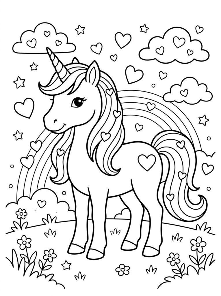 Unicorn Hartje Kleurplaten (Gratis PDF Printables) 16 - gratis kleurplaat om te printen