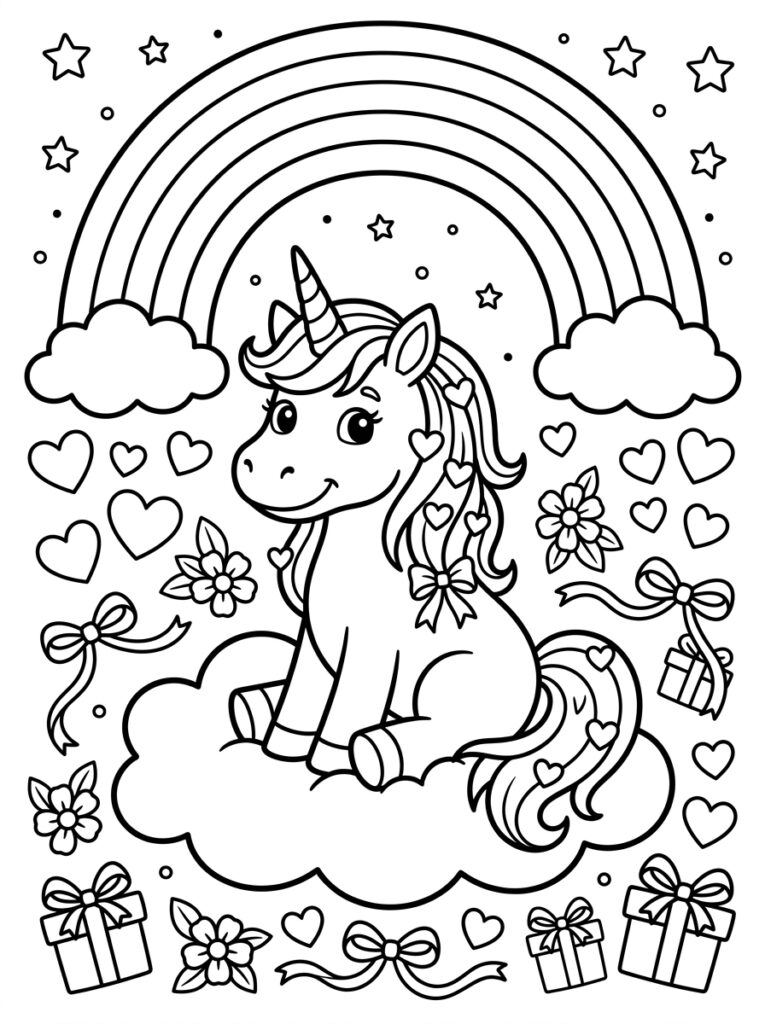 Unicorn Hartje Kleurplaten (Gratis PDF Printables) 17 - gratis kleurplaat om te printen