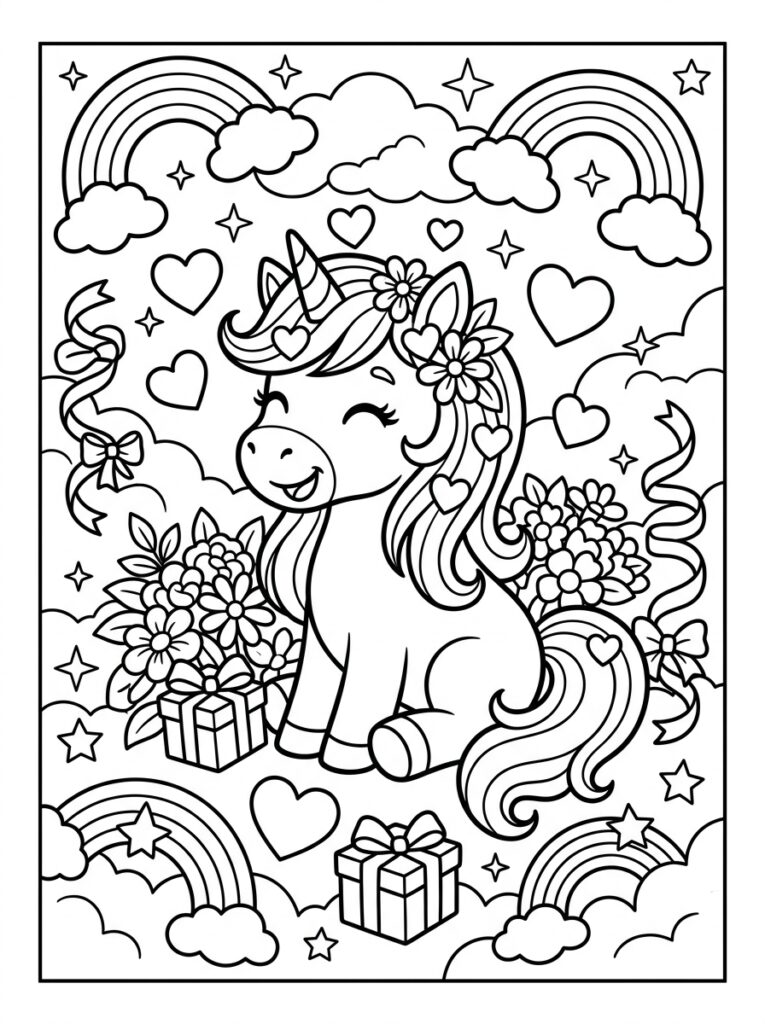 Unicorn Hartje Kleurplaten (Gratis PDF Printables) 18 - gratis kleurplaat om te printen