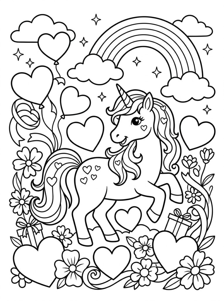 Unicorn Hartje Kleurplaten (Gratis PDF Printables) 19 - gratis kleurplaat om te printen