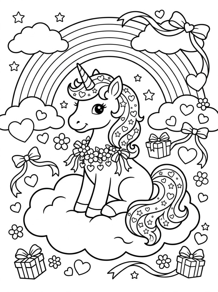 Unicorn Hartje Kleurplaten (Gratis PDF Printables) 20 - gratis kleurplaat om te printen