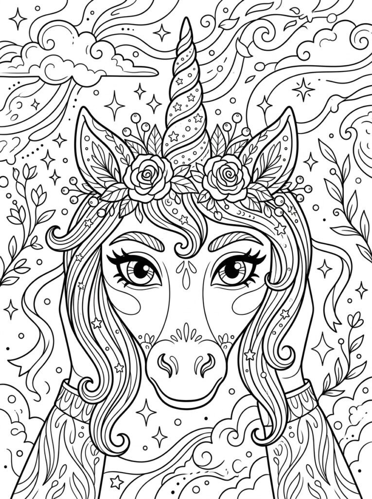 Unicorn Masker Kleurplaten (Gratis PDF Printables) 02 - gratis kleurplaat om te printen