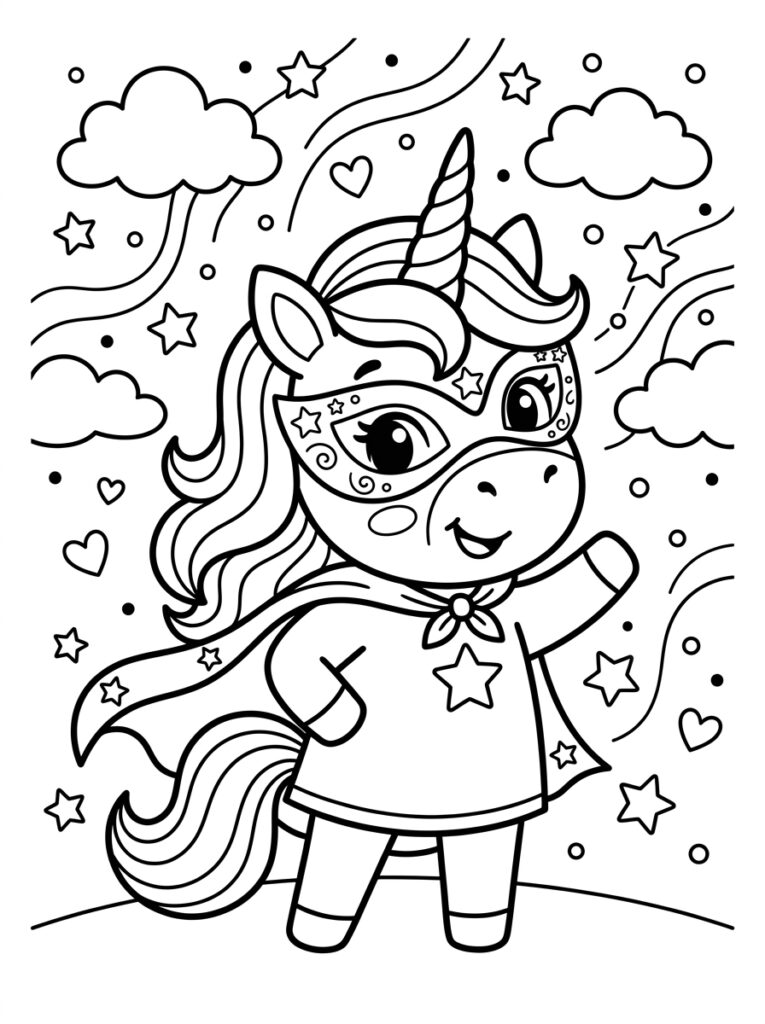 Unicorn Masker Kleurplaten (Gratis PDF Printables) 04 - gratis kleurplaat om te printen