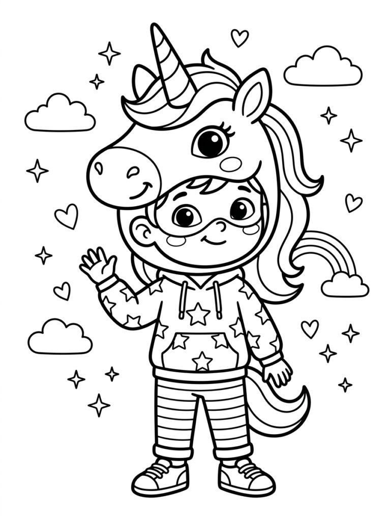 Unicorn Masker Kleurplaten (Gratis PDF Printables) 06 - gratis kleurplaat om te printen