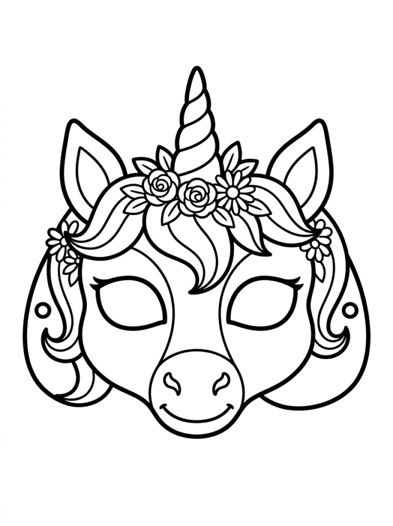 Unicorn Masker Kleurplaten (Gratis PDF Printables) 09 - gratis kleurplaat om te printen