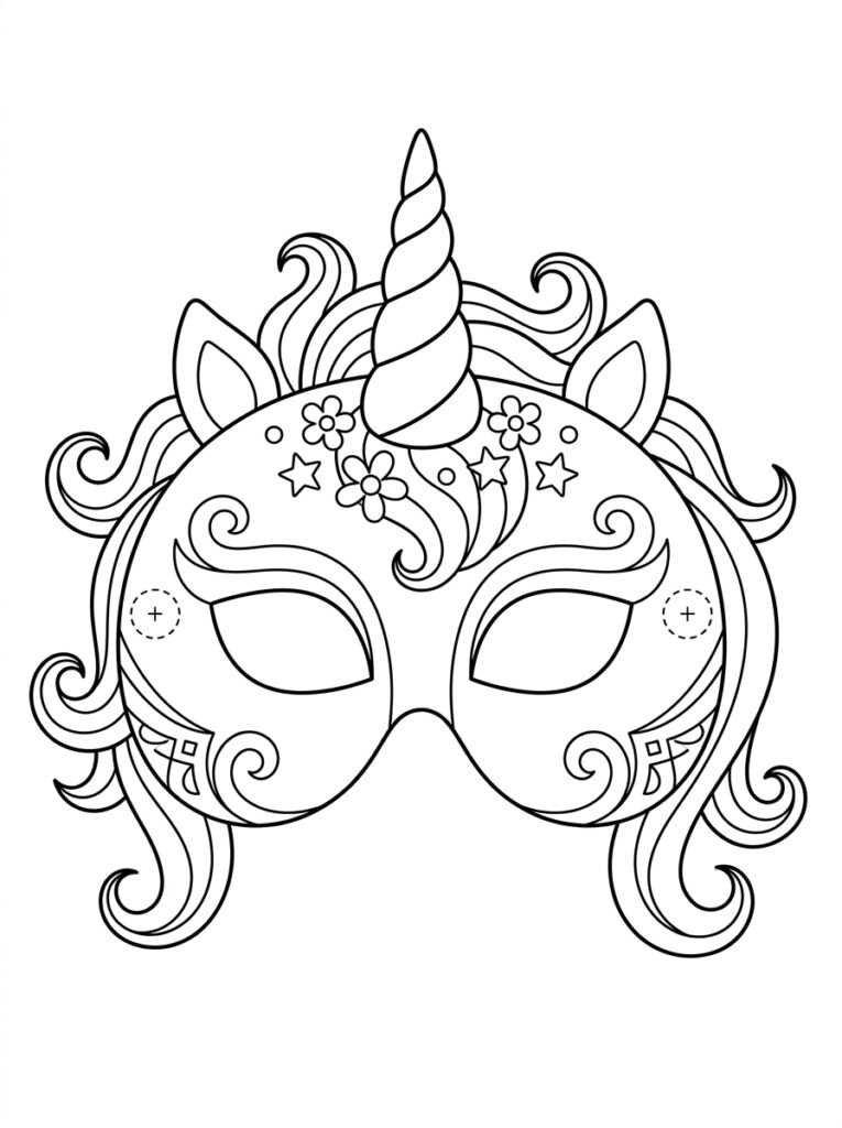 Unicorn Masker Kleurplaten (Gratis PDF Printables) 10 - gratis kleurplaat om te printen