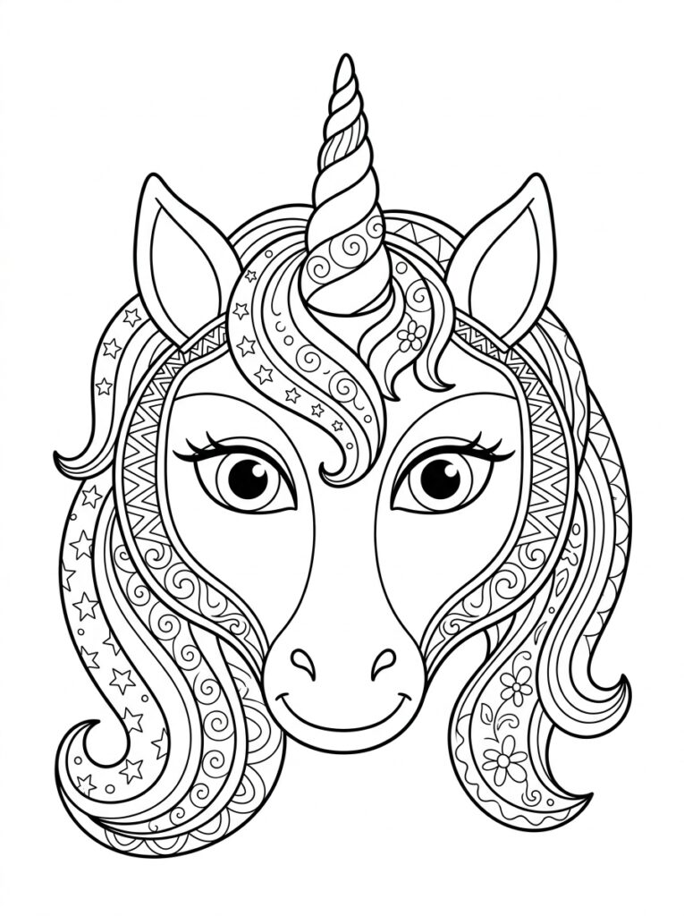Unicorn Masker Kleurplaten (Gratis PDF Printables) 11 - gratis kleurplaat om te printen