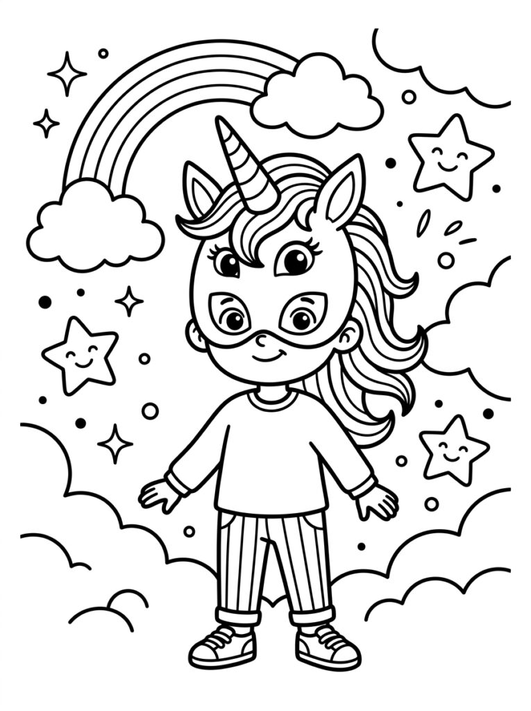 Unicorn Masker Kleurplaten (Gratis PDF Printables) 13 - gratis kleurplaat om te printen