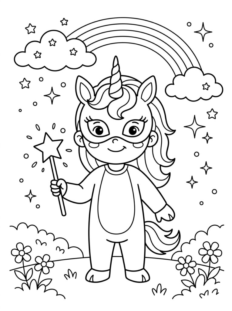 Unicorn Masker Kleurplaten (Gratis PDF Printables) 14 - gratis kleurplaat om te printen