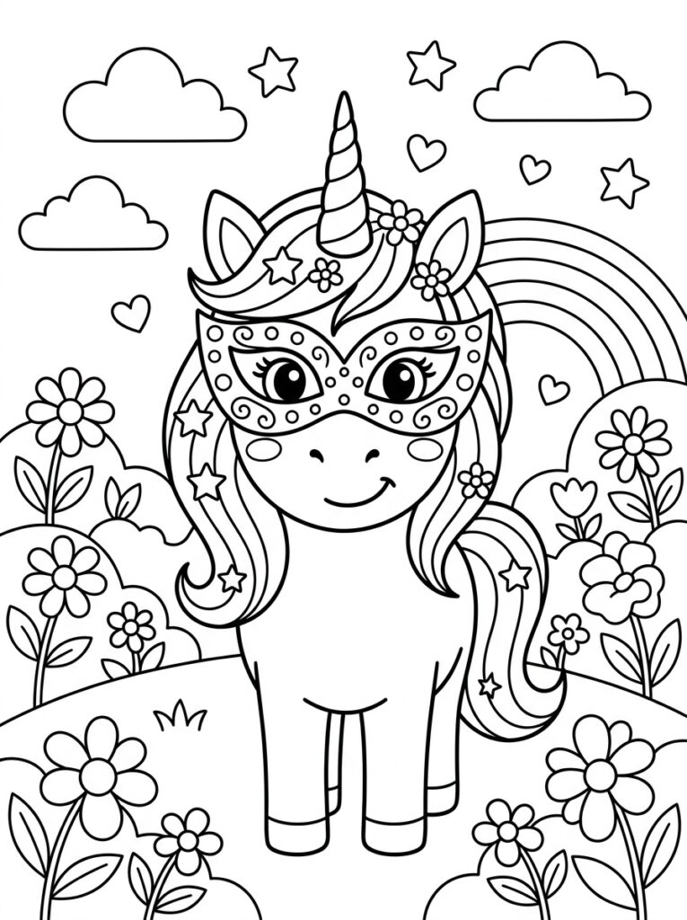 Unicorn Masker Kleurplaten (Gratis PDF Printables) 15 - gratis kleurplaat om te printen