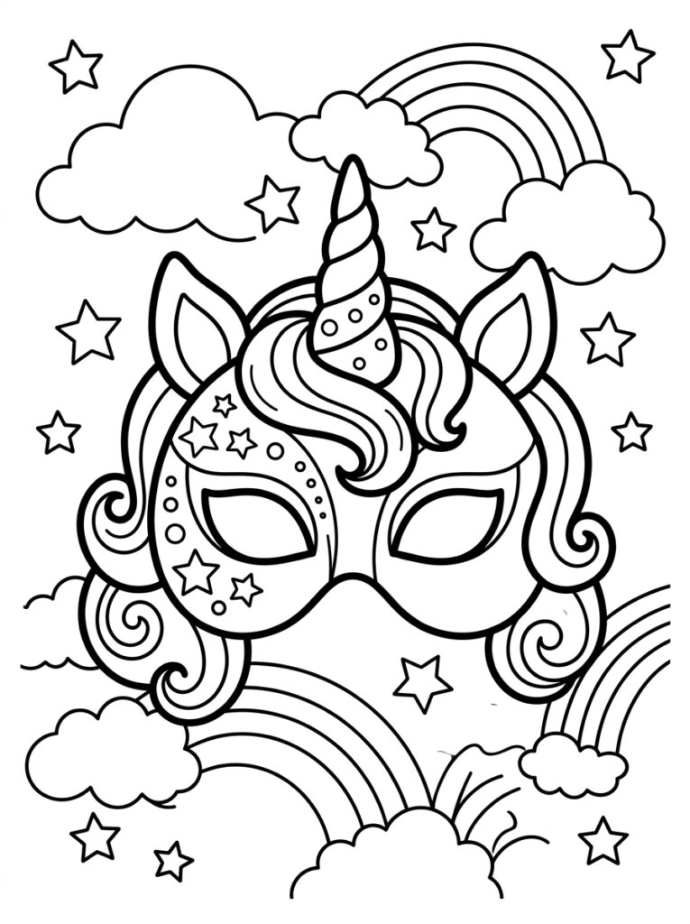 Unicorn Masker Kleurplaten (Gratis PDF Printables) 16 - gratis kleurplaat om te printen