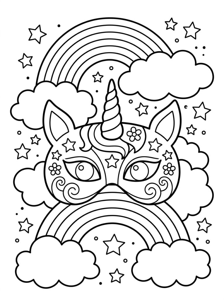 Unicorn Masker Kleurplaten (Gratis PDF Printables) 17 - gratis kleurplaat om te printen