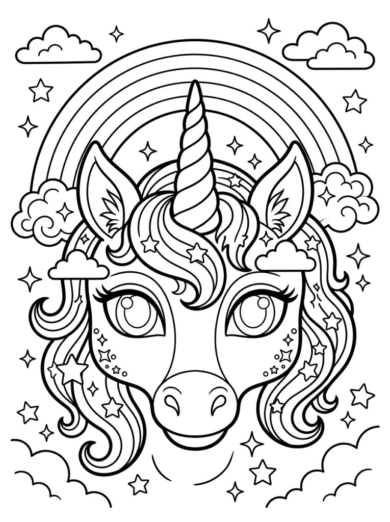 Unicorn Masker Kleurplaten (Gratis PDF Printables) 18 - gratis kleurplaat om te printen