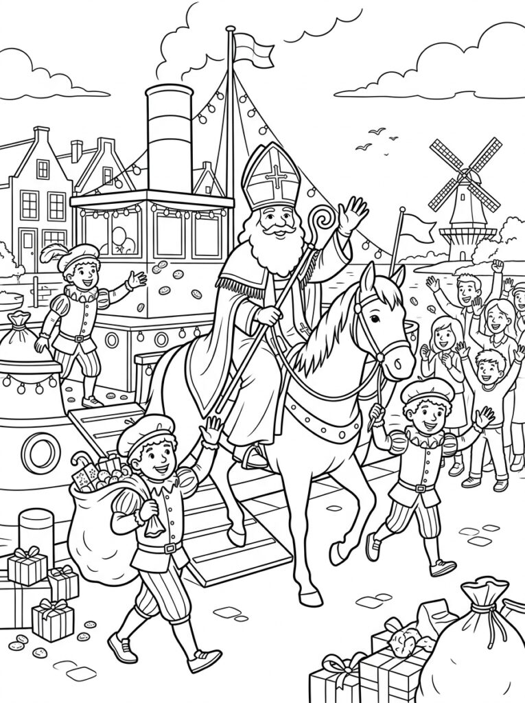 Welkom Sinterklaas Kleurplaten (Gratis PDF Printables) 03 - gratis kleurplaat om te printen