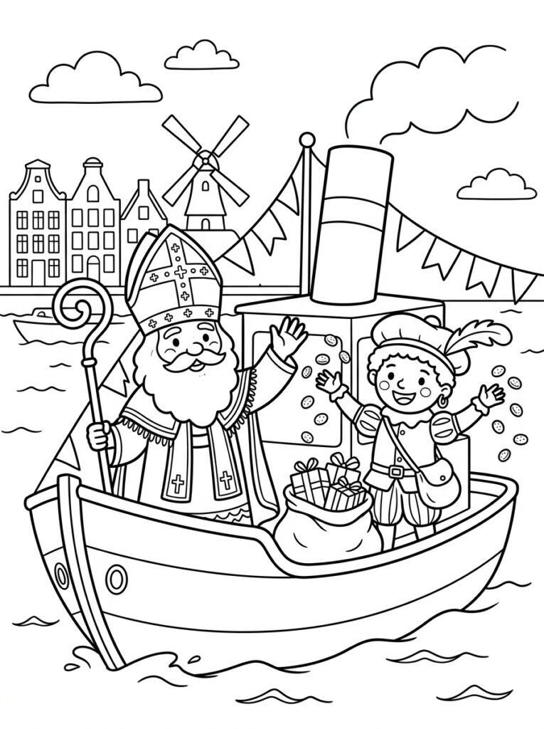 Welkom Sinterklaas Kleurplaten (Gratis PDF Printables) 08 - gratis kleurplaat om te printen
