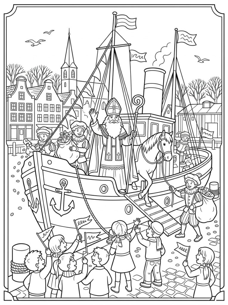Welkom Sinterklaas Kleurplaten (Gratis PDF Printables) 10 - gratis kleurplaat om te printen