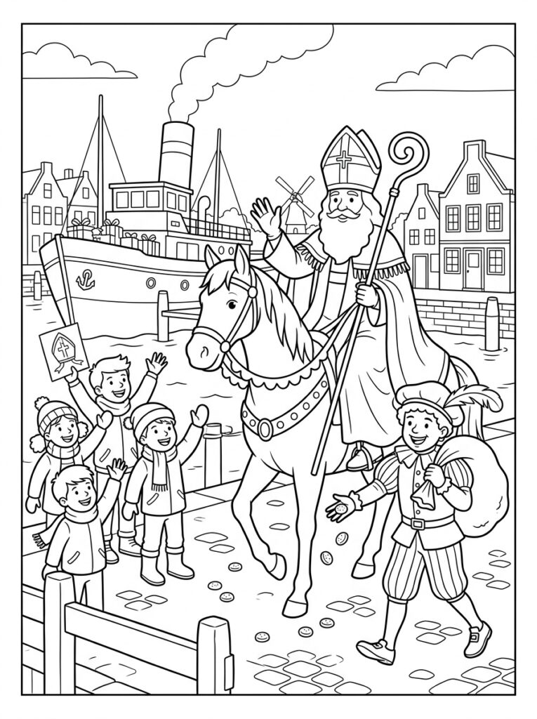 Welkom Sinterklaas Kleurplaten (Gratis PDF Printables) 11 - gratis kleurplaat om te printen