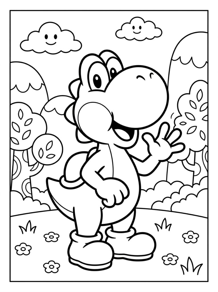 Yoshi Kleurplaten (Gratis PDF Printables) 01 - gratis kleurplaat om te printen
