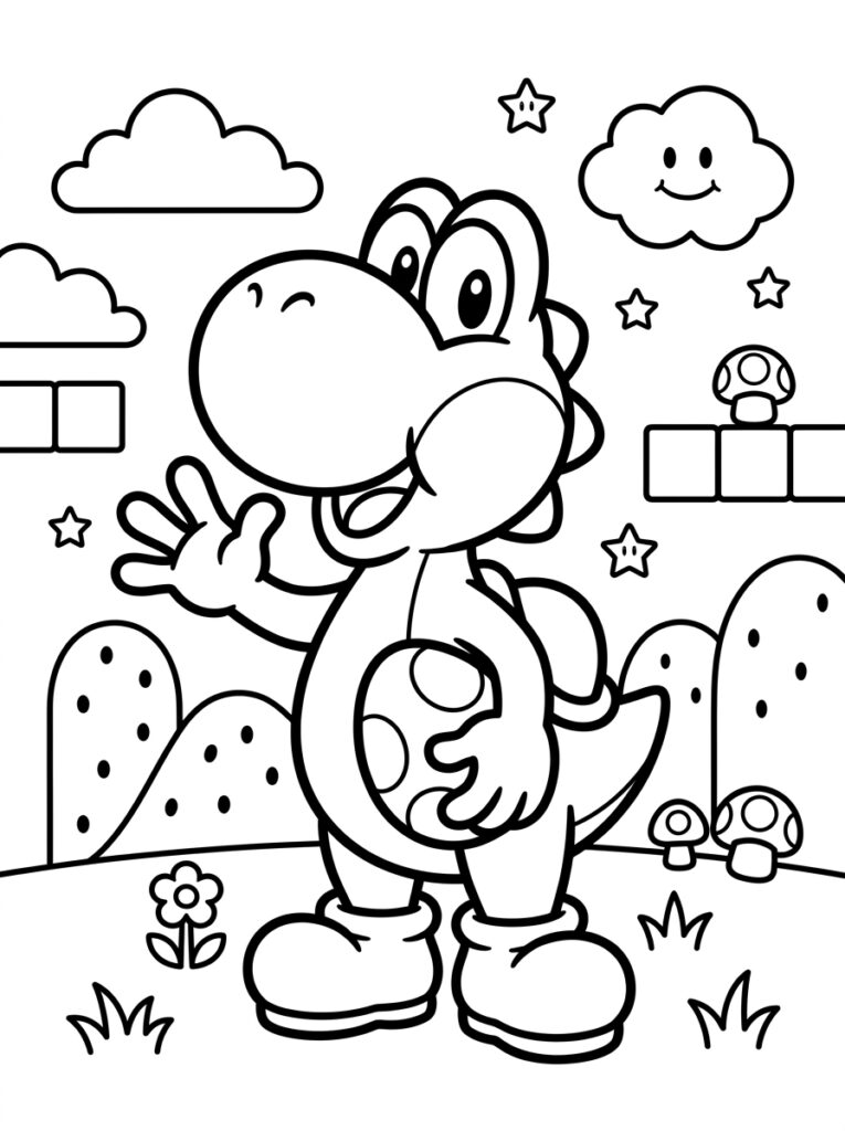 Yoshi Kleurplaten (Gratis PDF Printables) 05 - gratis kleurplaat om te printen